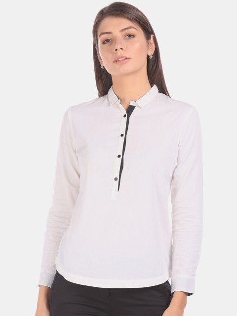 

Arrow Woman White Regular Fit Self Design Casual Shirt