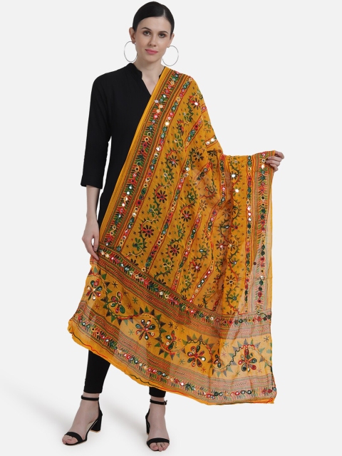 

Vastraa Fusion Mustard Embroidered Pure Cotton Dupatta