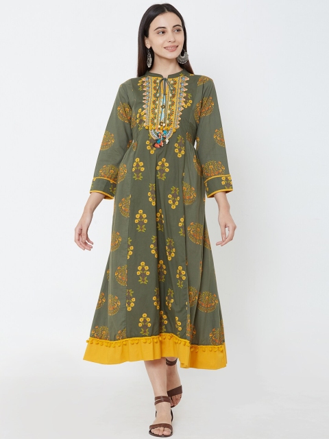 

FASHOR Women Green Printed A-Line Dress