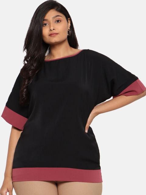 

The Pink Moon Women Black & Pink Colourblocked Top