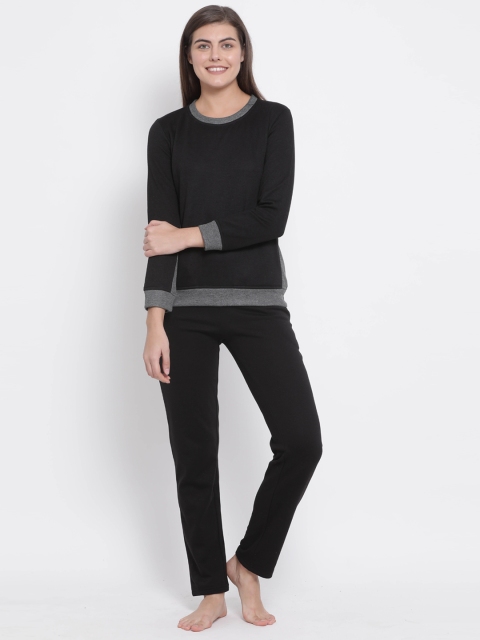 Kanvin Women Black & Grey Solid Night Suit