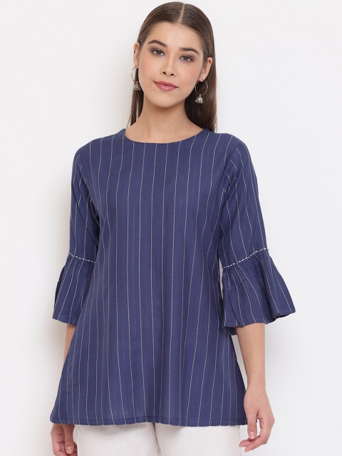 

Janasya Women Blue Striped A-Line Top
