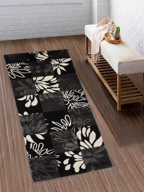 

SPACES Black & White Floral Print Floor Runner