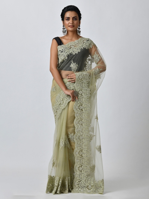 

RANGOLI Green Embellished Net Saree