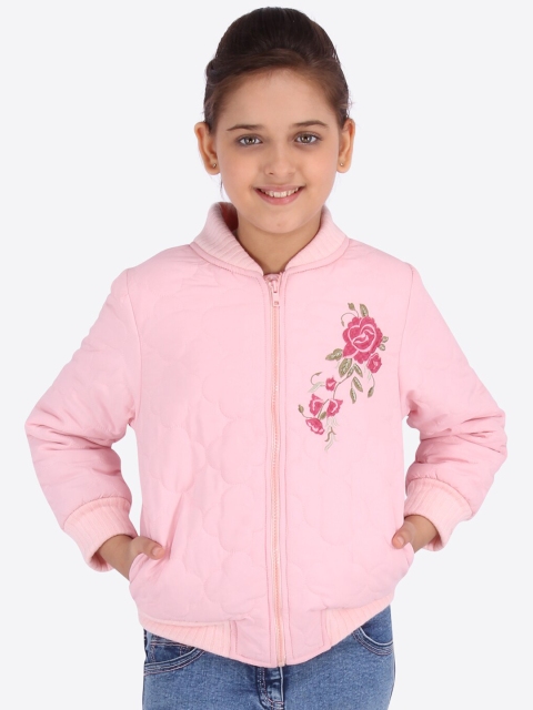 

CUTECUMBER Girls Pink Printed Bomber Jacket