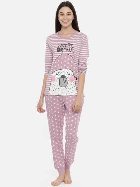 

Snarky Gal Women Mauve & White Printed Night Suit