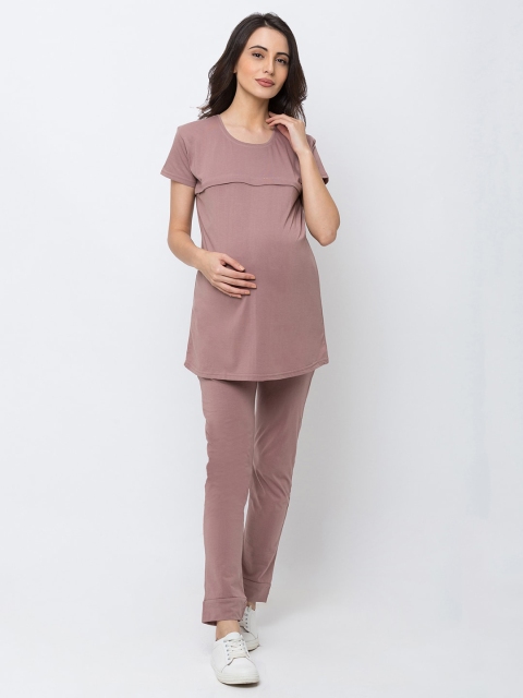 

MomToBe Women Mauve Solid Maternity Night Suit