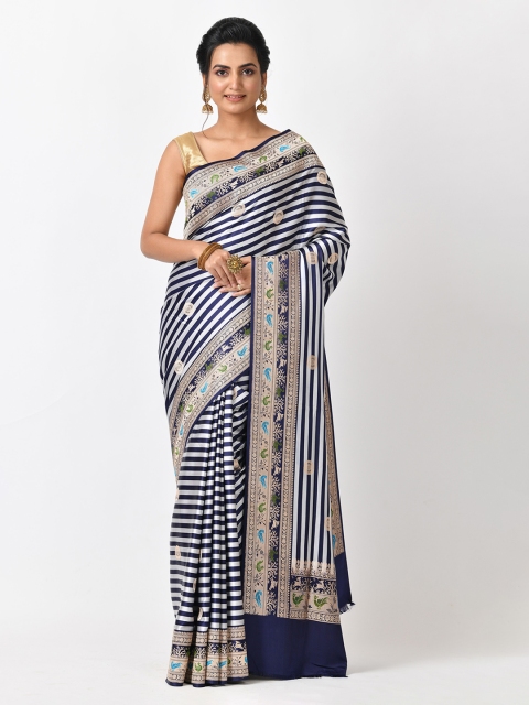 

RANGOLI Navy Blue Striped Art Silk Saree