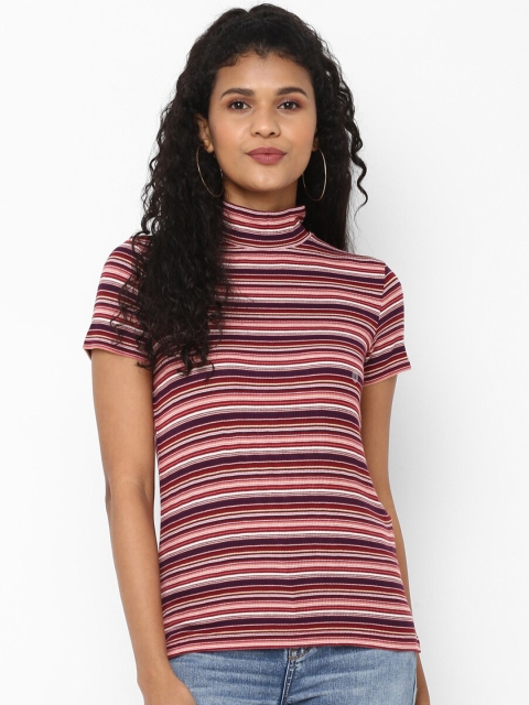 

AMERICAN EAGLE OUTFITTERS Women Multicoloured Striped High Neck T-shirt, Multi