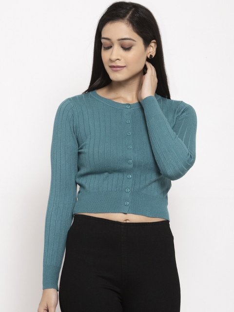 

Global Republic Women Green Ribbed Cropped Cardigan