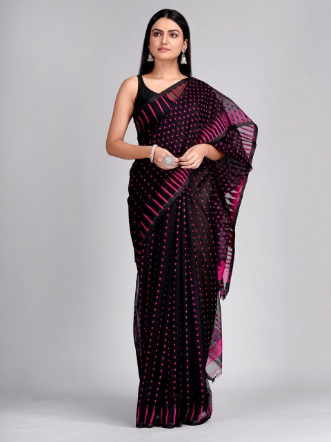 

Mitera Black & Pink Silk Cotton Printed Jamdani Saree