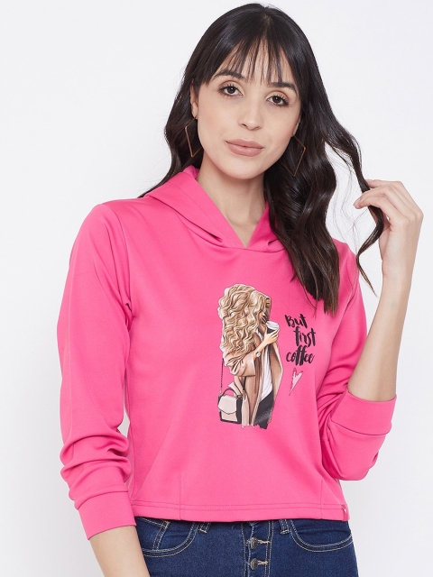 

NEVA Women Pink & Beige Printed Hooded Sweatshirt