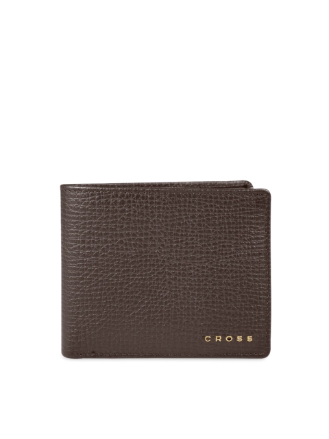 

Cross Men Black Solid Leather Textured Two Fold Wallet, Brown