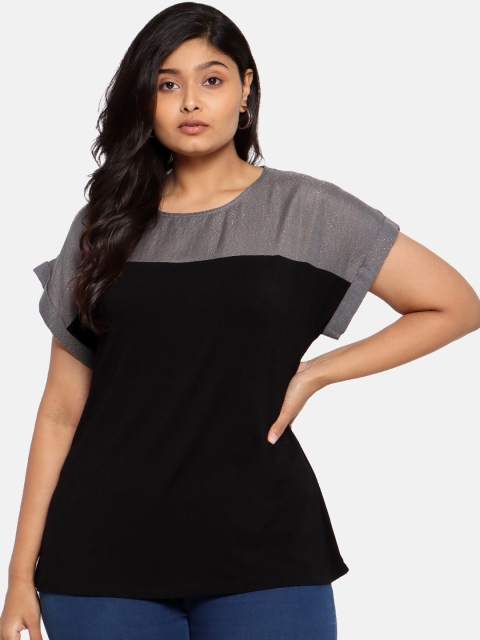 

The Pink Moon Women Black Colourblocked Top