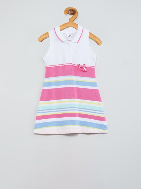 

max Girls White & Pink Striped A-Line Dress