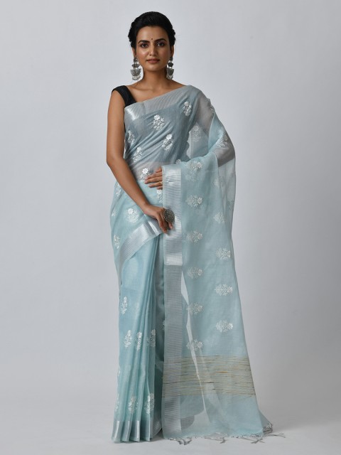 

RANGOLI Blue & Silver-Toned Art Silk Woven Design Saree