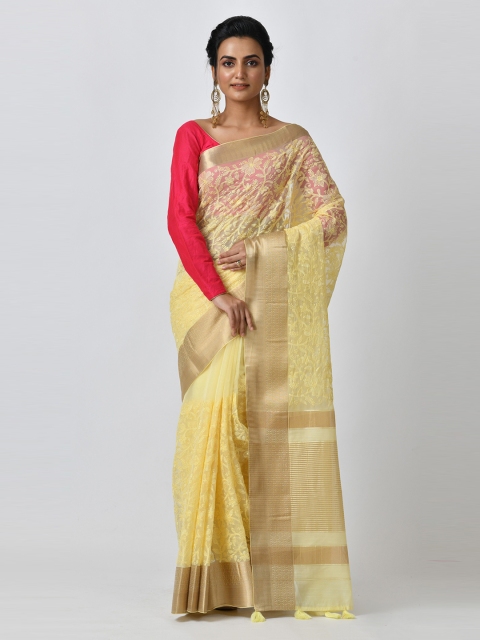 

RANGOLI Yellow & Gold-Toned Organza Embroidered Saree