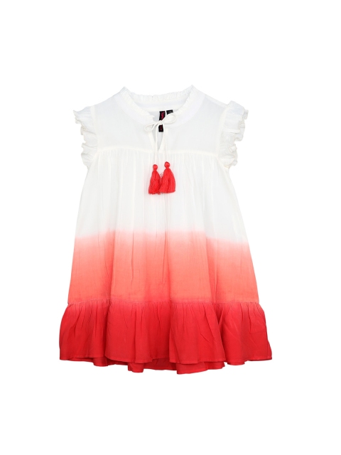 

Ishin DESIGNER STUDIO Girls White & Red Dyed A-Line Dress
