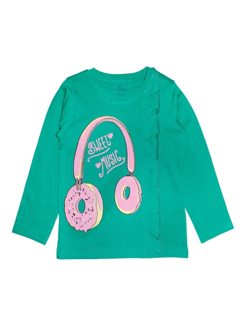 

KiddoPanti Girls Green Printed Round Neck T-shirt