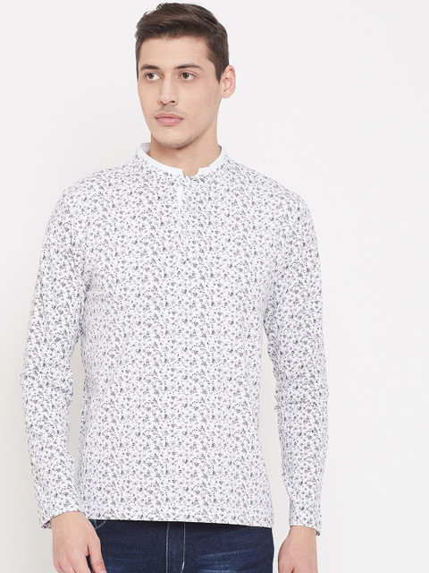 

Crimsoune Club Men White Printed Mandarin Collar T-shirt