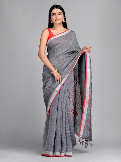 

Mitera Grey Pure Linen Woven Design Taant Saree