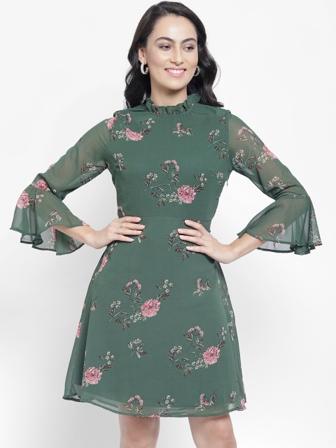

NIXX Women Green Printed A-Line Dress