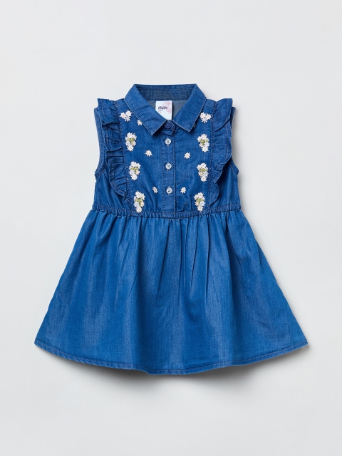 

max Girls Blue Embroidered Fit and Flare Dress