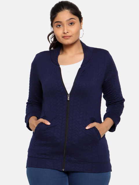 

The Pink Moon Women Navy Blue Self Design Tailored Jacket