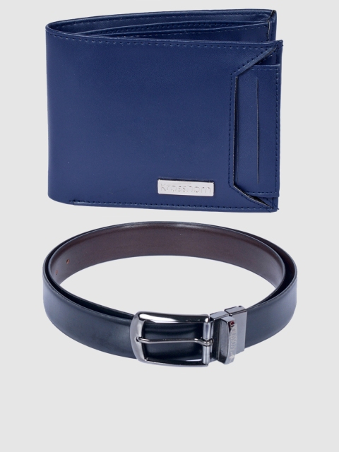 Krosshorn Men Navy Blue & Black Leather Accessory Gift Set