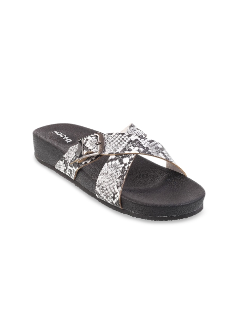 

Mochi Women Black & White Printed Mules