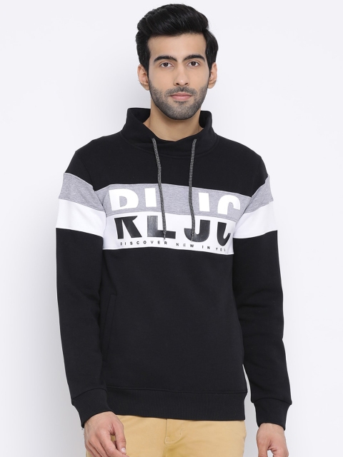 

Richlook Men Black Printed Hooded Sweatshirt