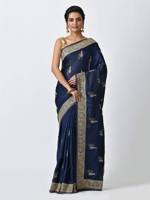 

RANGOLI Navy Blue Woven Design Art Silk Saree