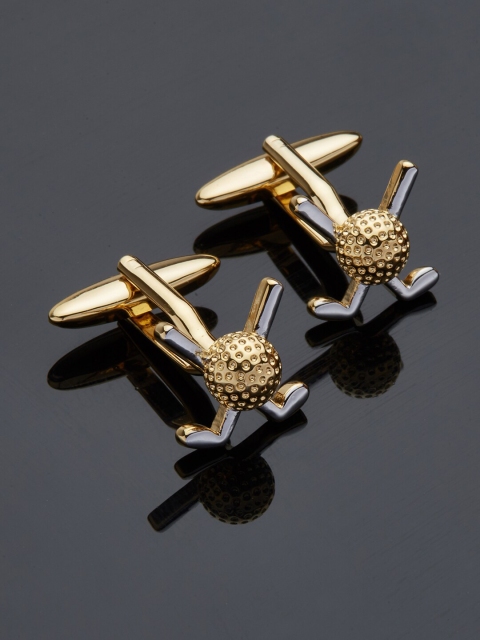 

shaze Men Rhodium-Plated Gold-Toned Golf-Shaped Cufflinks