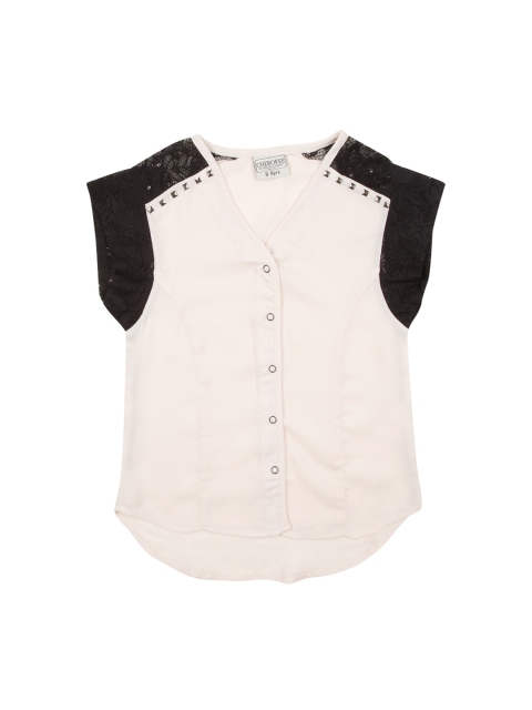 

Cherokee Girls Cream-Coloured Solid Shirt Style Top