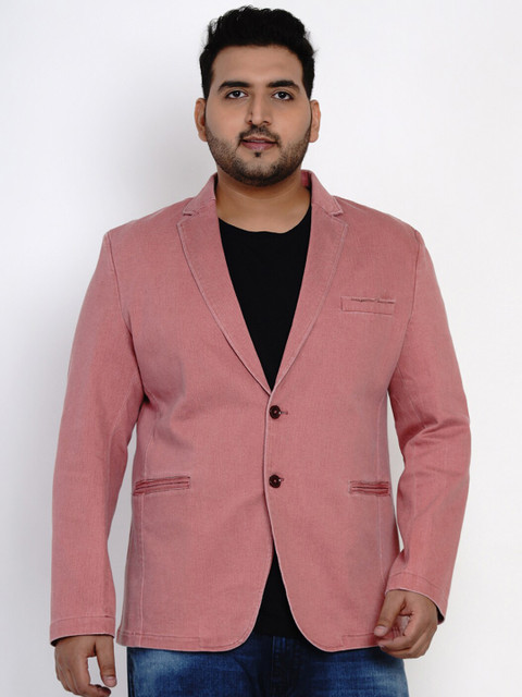 

John Pride Men Pink Solid Denim Blazer