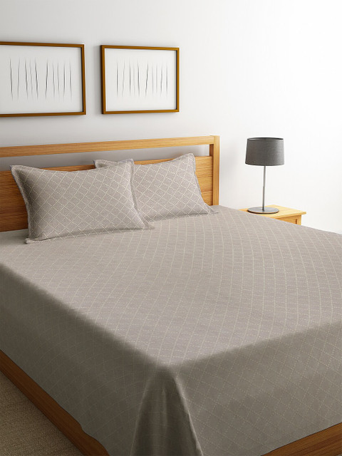 

KLOTTHE Grey Woven Design 250-349 TC Bedsheet with Pillow covers