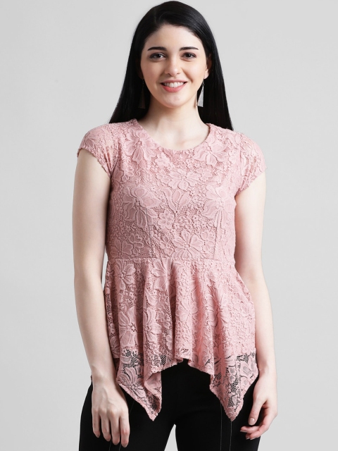 

Zink London Women Pink Self Design Peplum Top