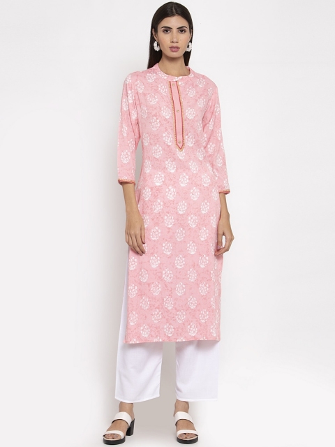 

Kiaasa Women Pink Embroidered Straight Kurta