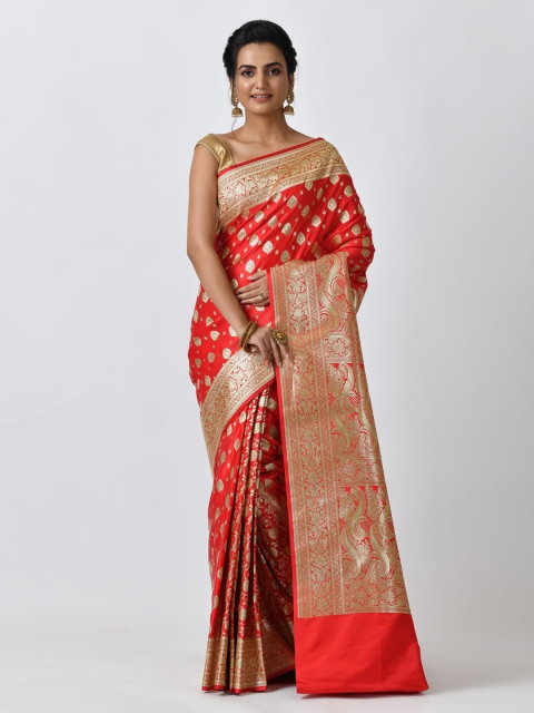 

RANGOLI Red & Gold-Toned Art Silk Woven Design Saree
