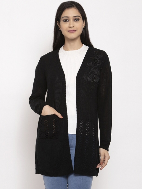 

Global Republic Women Black Self-Design Longline Front Open Cardigan