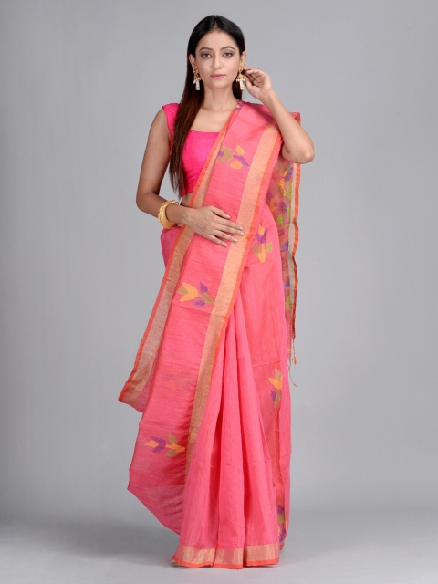 

Mitera Peach-Coloured Silk Blend Woven Design Taant Saree