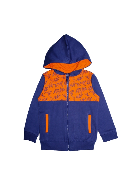 

KiddoPanti Boys Navy Blue & Orange Printed Hooded Sweatshirt