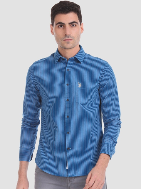 

U.S. Polo Assn. Men Blue Regular Fit Striped Casual Shirt
