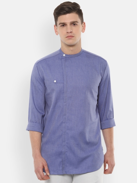 

V Dot Men Blue Slim Fit Self Design Casual Shirt