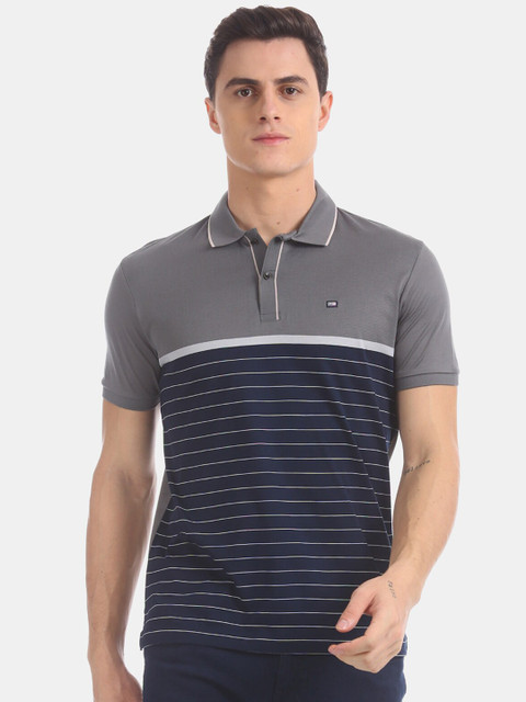 

Arrow Sport Men Grey Striped Polo Collar T-shirt