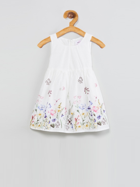 

max Girls White Printed Fit and Flare Dress