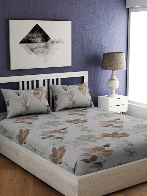

EverHOME Grey & Brown Floral Print Double Bedsheet With 2 Pillow Covers