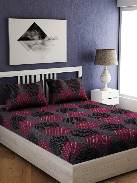 

EverHOME Multicolored Printed 144 TC Cotton Double King Bedsheet with 2 Pillow Covers, Multi