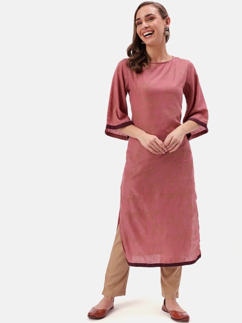 

Saaki Women Pink Printed Straight Kurta