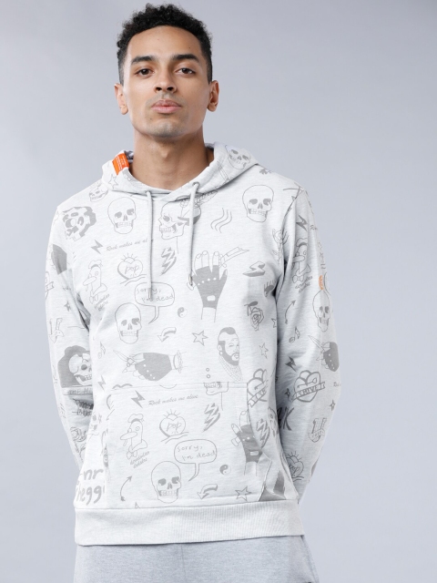 

LOCOMOTIVE Men Grey Printed Hooded Sweatshirt